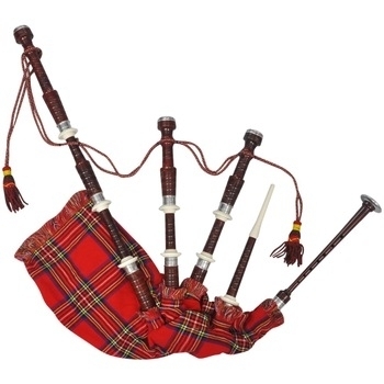 Rose Wood bagpipe, Royal Stewart Bag cover with cord, with turned Plain nickel Sole and Knobs IVORY 