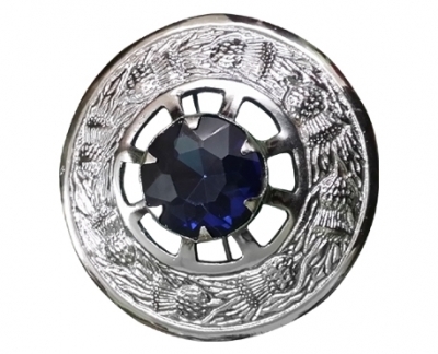 Plaid brooch thistle ring with blue stone chrome silver finish
