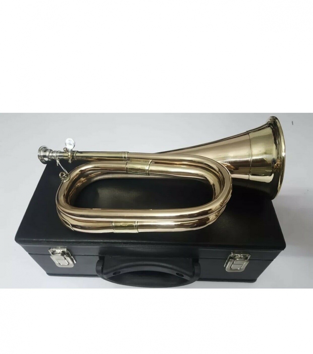 British Army Style Bb Bugle Fully Tunable Brass with Silver Plated Mouthpiece