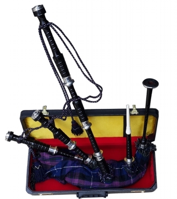 Black Rose Wood bagpipe Pride of Scotland Bag cover with cord, with turned Plain nickel Sole and Kn