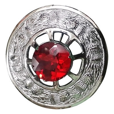 Plaid brooch thistle ring with red stone chrome silver finish