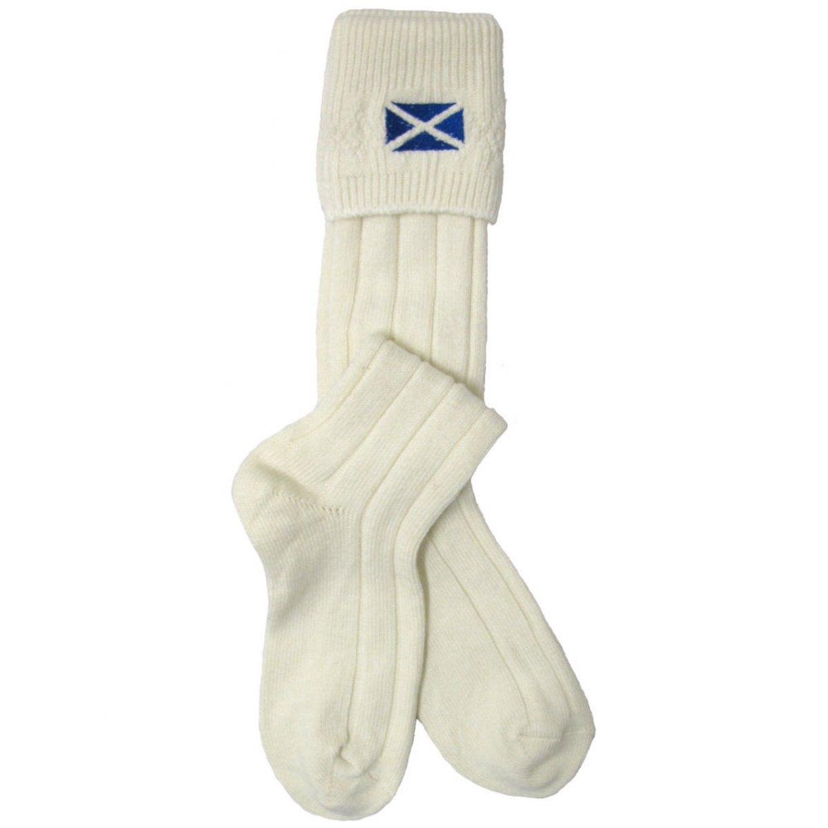 Men Ecru/Cream Scottish Highland Kilt Hose/Socks With Saltire