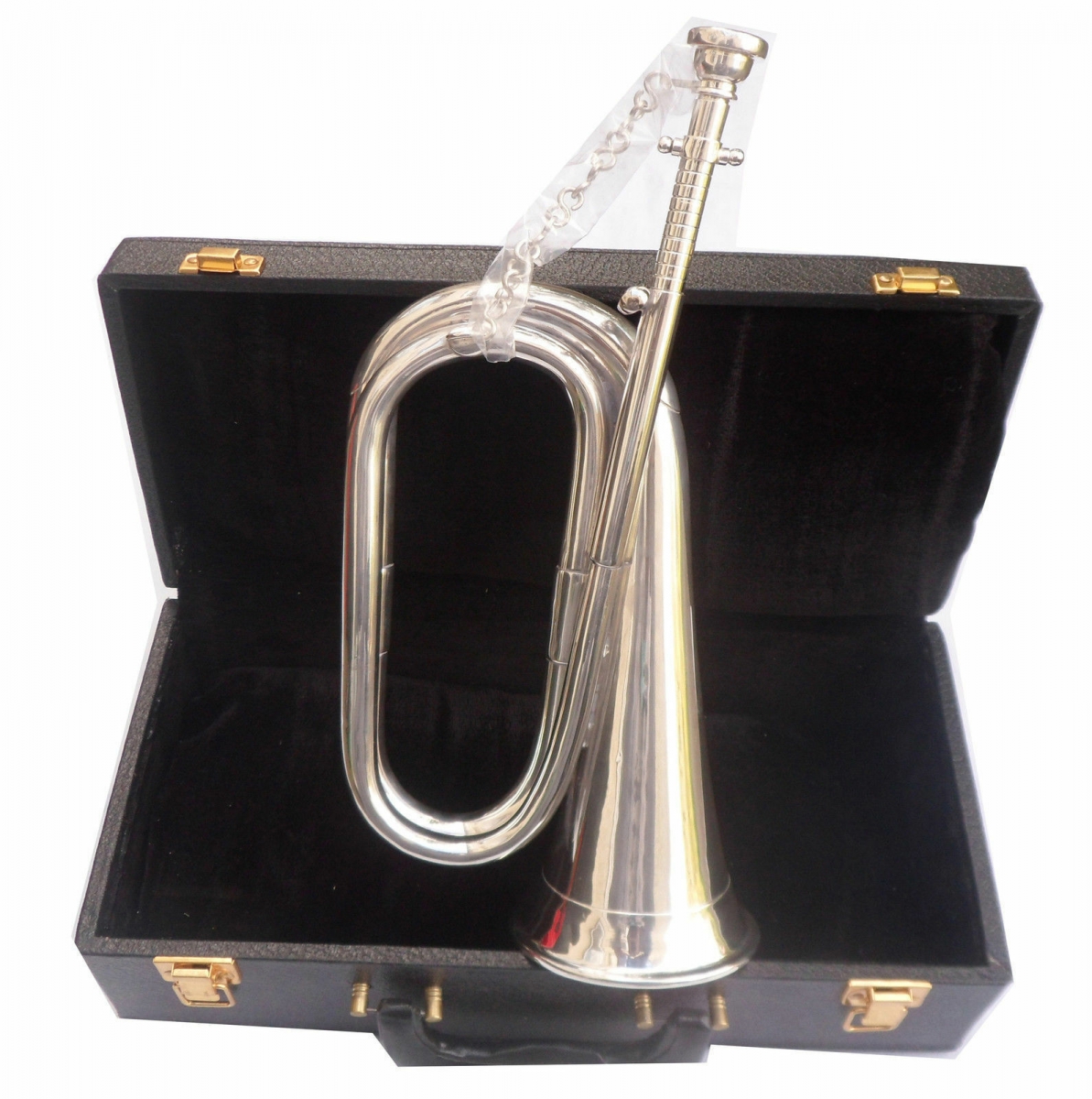 British Army Style Bb Bugle Silver Plated with Hard Box PLATED