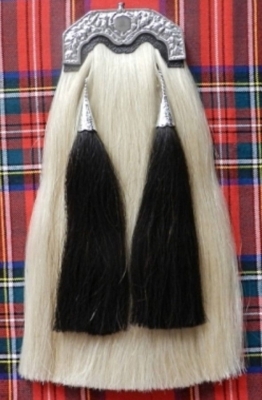 White Horse Hair Sporran Black Tassels Chain Straps included