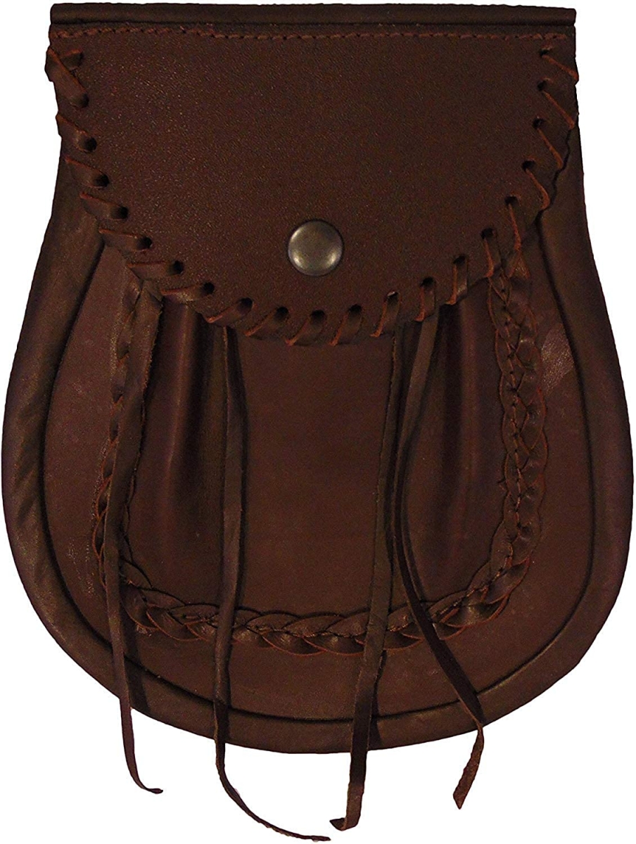 Sporran in Distressed BROWN Leather, with stud fastening in a Jacobite Highlander Design