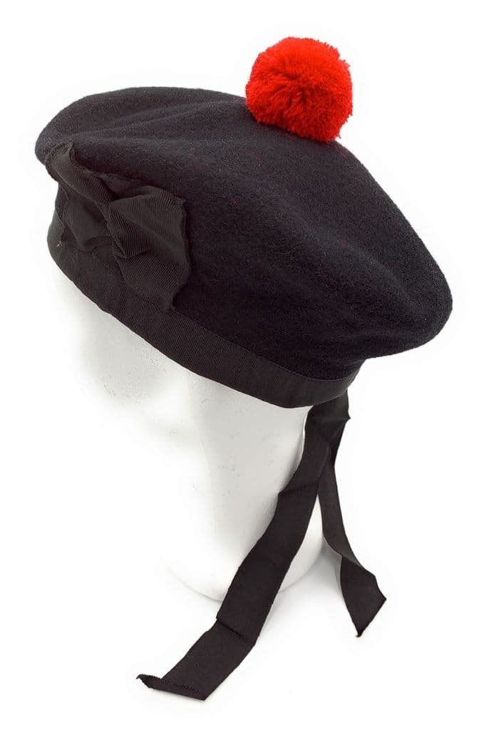 Pipe Band Balmoral Cap made of Black Wool in Plain any sizes.