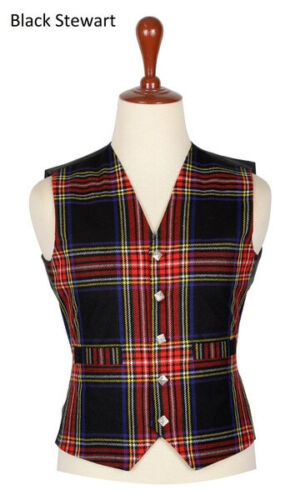 Scottish Black Stewart Tartan 5 Buttons Vest For Men