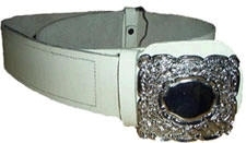 Piper and Drummer Waist Belt White Leather Thistle design Chrome finish buckle