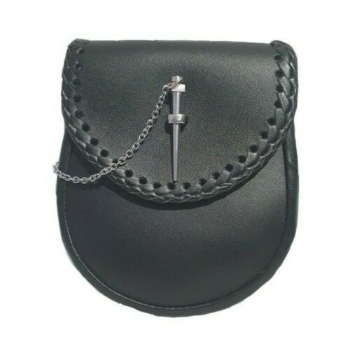 Classic & Traditional Plain Leather Sporran Latch Pin Chain straps included