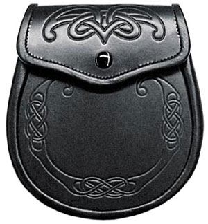 Seamus Celtic Spiral Sporran Smooth black leather with Celtic embossed design.