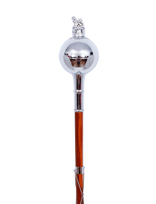 Drum major mace mallace cane with chain chrome plated lion crown head plain at ball top