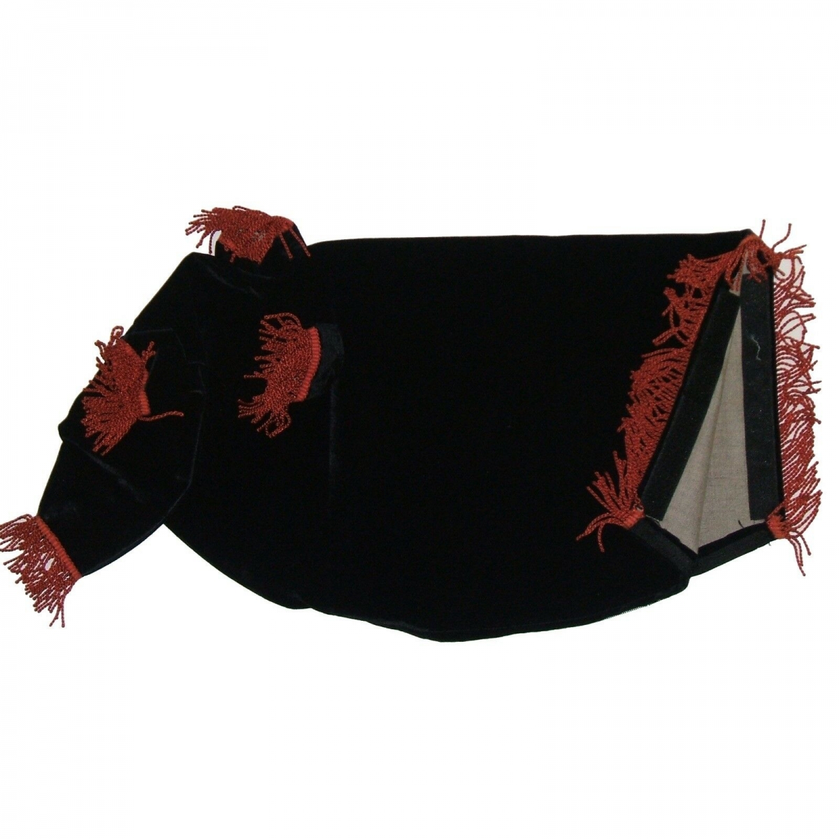 Pipe Bag Covers velvet with silky fringe Black with Red Fringe