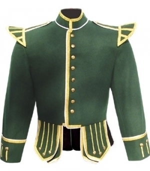 Highland Pipe Band Doublet, Dark Green 100% Melton wool body  White piping 8 button front closure  G