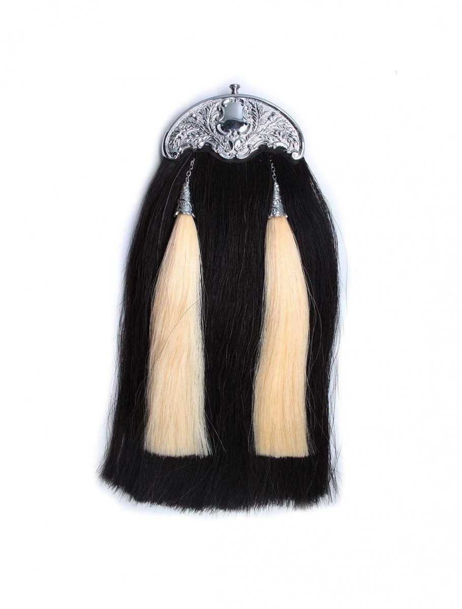 Black Horse Hair Sporran White Hair Tassels Chain Straps included