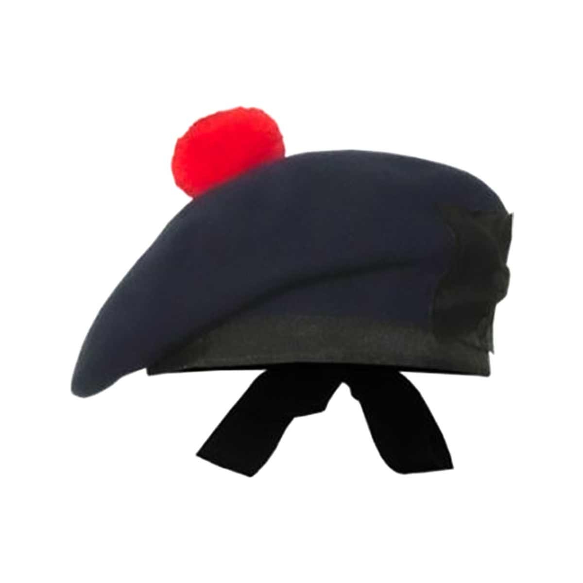 Balmoral Cap made of Navy Blue Wool Red Pom any sizes