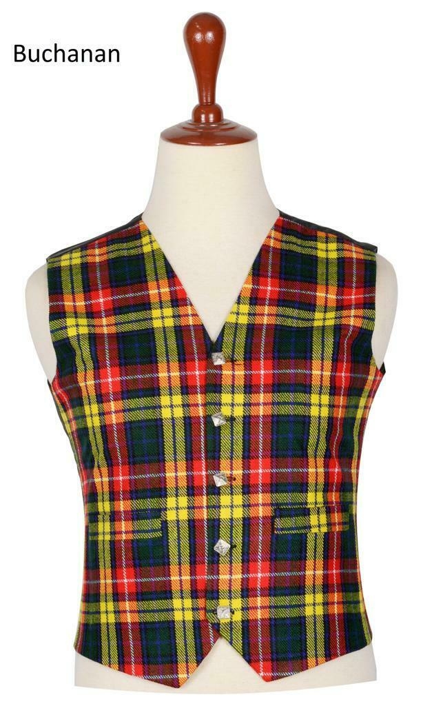 Scottish Buchanan Tartan 5 Buttons Traditional Kilt Vest For Men