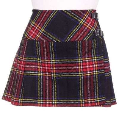 Black Stewart Tartan Ladies Mini Billie Pleated Kilt Skirt