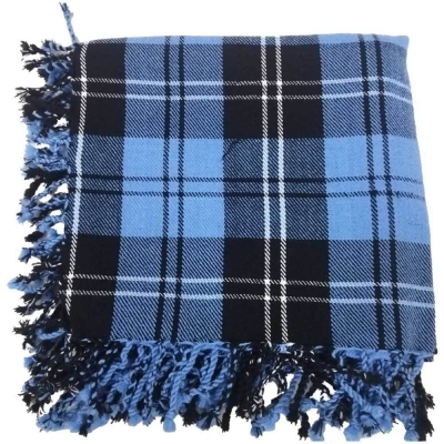 A Blue Ramsay Tartan fly plaid with fringed edges all around