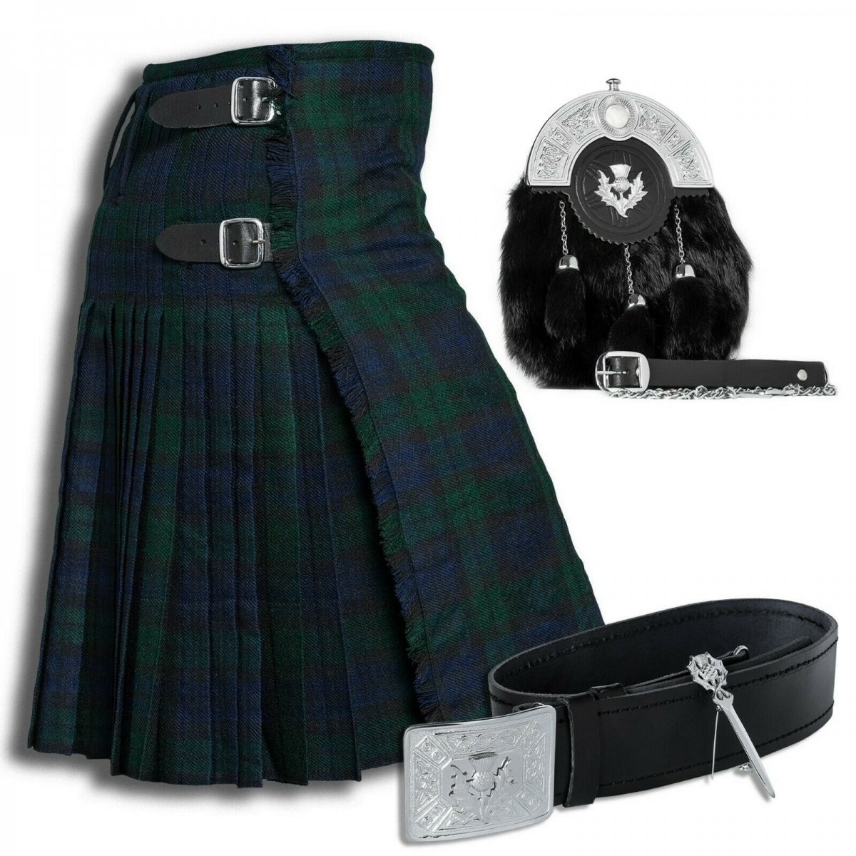 Black Watch Side 05 Pieces Kilt Accessories for Men, Scottish Outfit