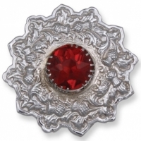 Plaid brooch thistle embossed with red stone chrome silver finish