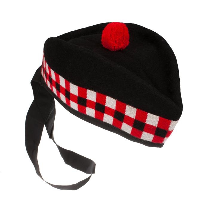 Glengarry Cap made of Black Wool Red Black White dicing any sizes 
