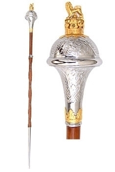 DRUM MAJOR MACE STICK GOLD AND CHROME PLATED EMBOSSED DESIGN.