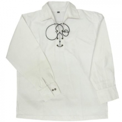 Men Ghillie Shirt Four pairs of metal eyelets to front for leather thong fastening, Spread collar