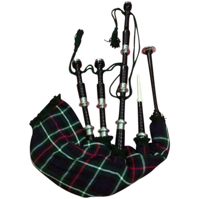 Black Finish bagpipe MACKENZIE Tartan cover with cord with turned PLAIN nickel Sole Scrolls Knob