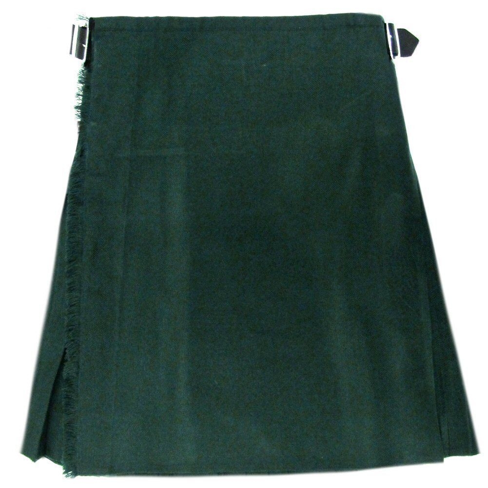 KILT made of SOLID GREEN FABRIC Hand made, 8 yards on material 70% wool 30% synthetic wool 