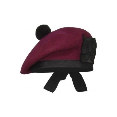 Maroon Balmoral cap made of wool black pom any sizes