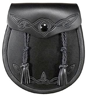 Leather Sporran front-opening flap stud closure Celtic embossing