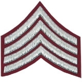 4 Stripe Chevrons Badge Silver Bullion on Red