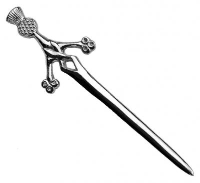 Claymore Sword Thistle Head Kilt Pin with Chrome Finish  