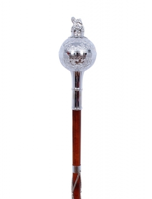 Drum Major Mace Embossed Chrome Ball Head, Lion and Crown Top.