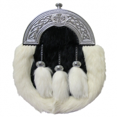  Black/White Rabbit Fur Dress Sporran Celtic Knot Cantle Top