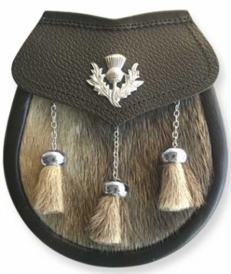 Seal Skin Sporran THISTLE Badge on Leather Flap Chain Straps included.