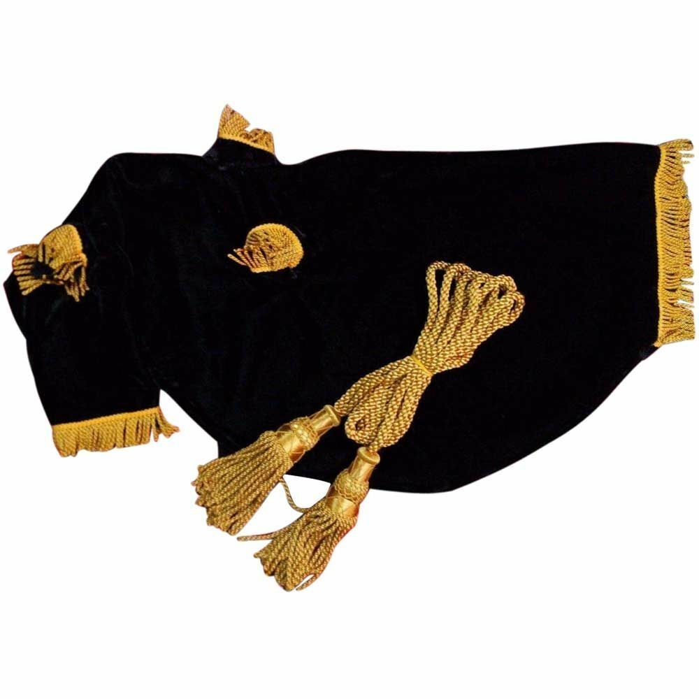 Great Highland Bagpipes Air Bag Cover Black Velvet Golden 100% Silk cord.