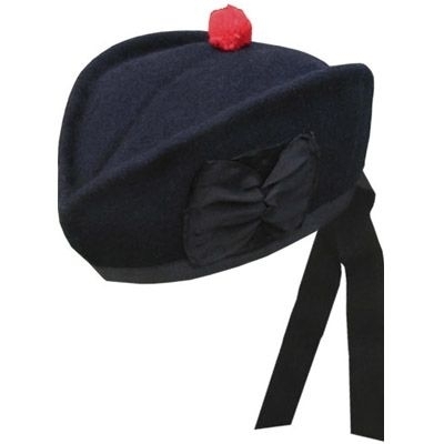 Glengarry Cap made of Navy Wool in plain black pom
