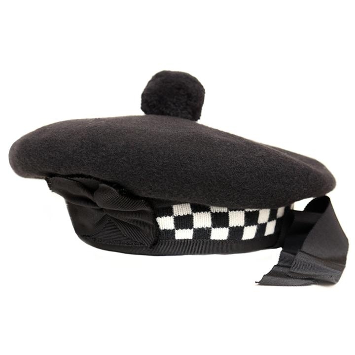 Balmorals cap with black white dicing black Pom