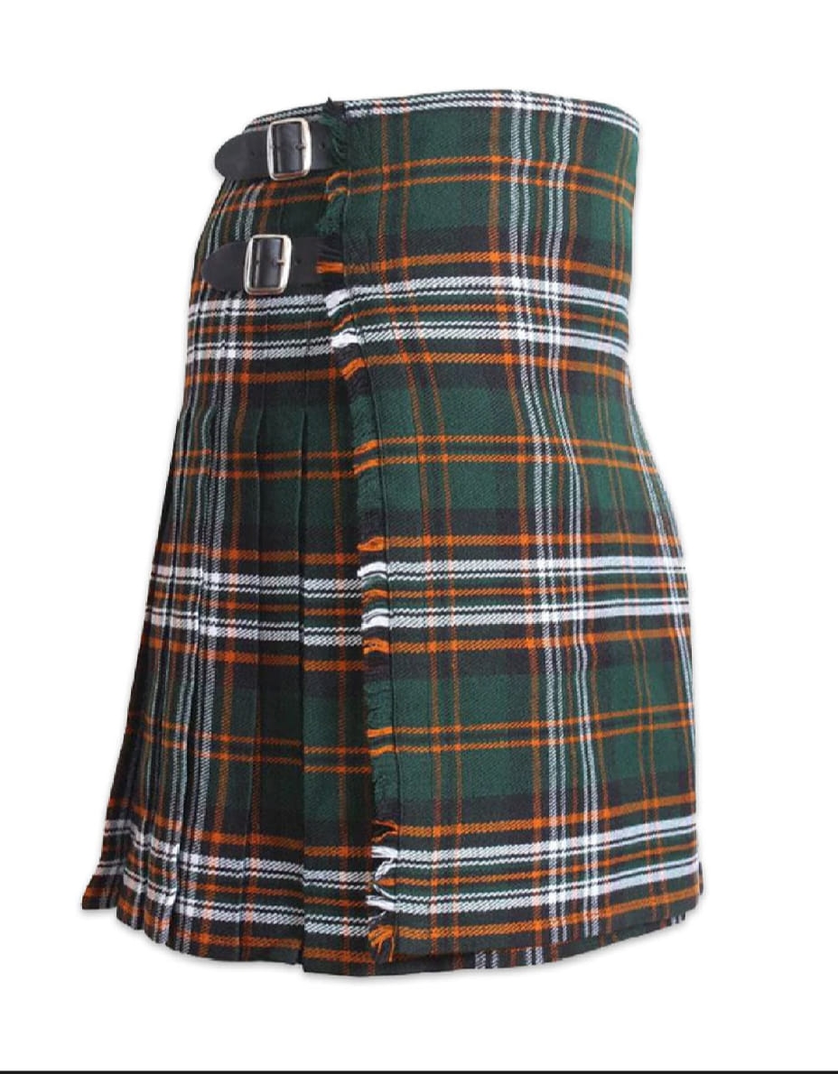 KILT made of HERITAGE OF IRELAND TARTAN Hand made 8 yards on material 70% wool 30% synthetic wool