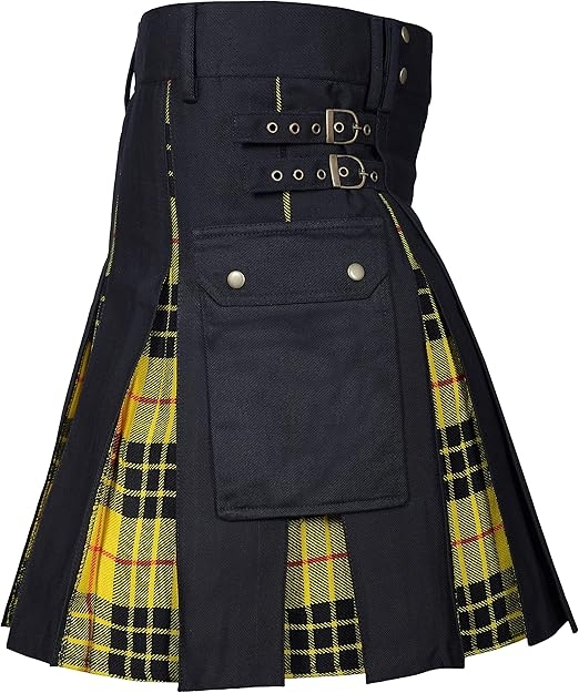 Hybrid Kilt Macleod of Lewis Tartan Pleats cotton in black