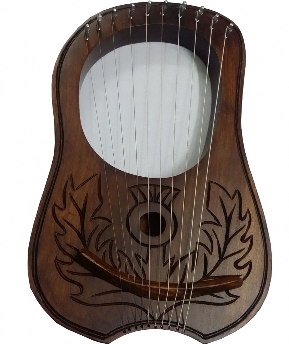 Lyre Harp Beautiful Scottish Thistle Design Fully Hand 10 STRINGS SOLID ROSE WOOD