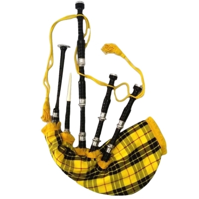 Black Finish bagpipe McLeod of Lewis Tartan cover with cord with turned PLAIN nickel Sole Scrolls