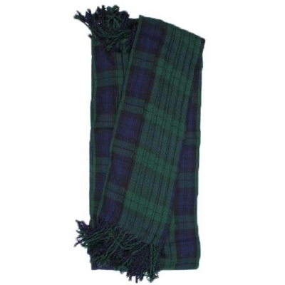 Black Stewart tartan fly plaid acrylic wool for pipers 3.5 yard fringed apron from two sides