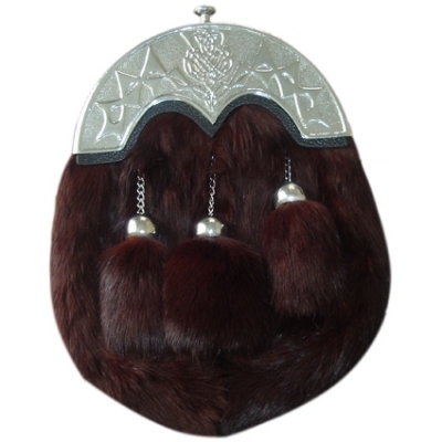 Maroon Rabbit Skin Sporrans Embossed Cantle and three tassels for a classic Celtic look