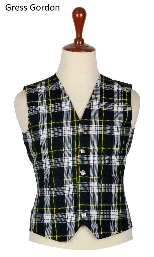 Scottish Dress Gordon Tartan 5 Buttons Traditional Kilt Vest For Men