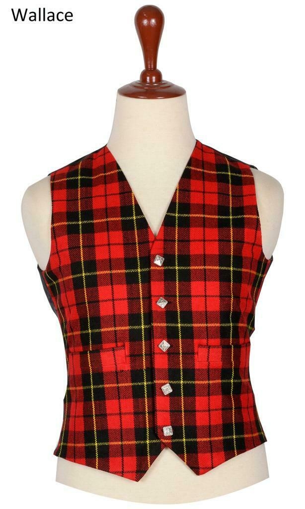 Wallace Tartan 5 Buttons Traditional Kilt Vest For Men