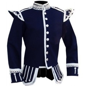 Pipe Band Doublet, Navy Blue100% Melton wool body White piping 8 button front closure Silver braid t