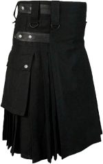 Modern Black Utility Kilt – Durable Cotton with Pockets & Pleats