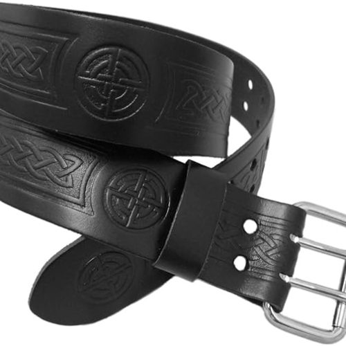 Utility Kilt Belt Black Cowhide with Celtic Knot Embossing